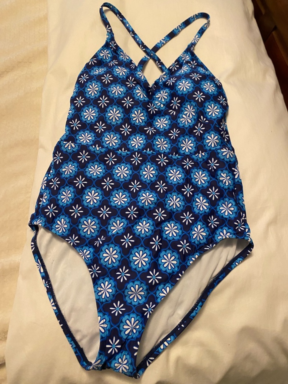 NWOT Draper James Women's Blue Crossover One Piece Swimsuit, size M